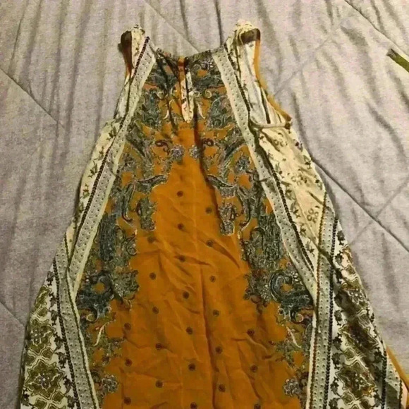Taylor & Sage Boho Swing Dress Mustard Yellow Paisley Print Size Small - Picture 2 of 6